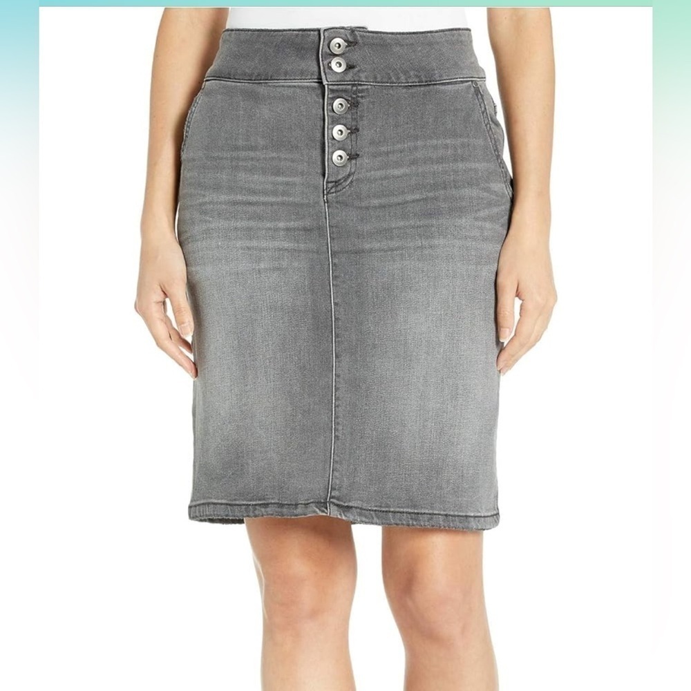 Prana Aubrey Denim Skirt Charcoal Gray Cotton Mini Length Skirt Size 0 Stretch